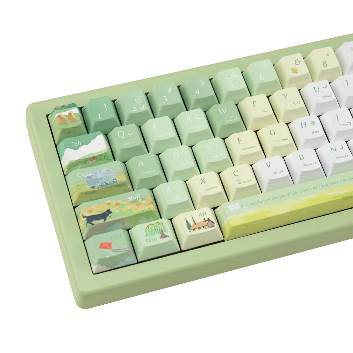 Custom PBT Keycaps 130 Keys, Cherry Profile Green Keycap, Dye Sublimation Spring Theme Keycaps Set for Cherry Gateron MX Switches Mechanical Gaming Keyboards