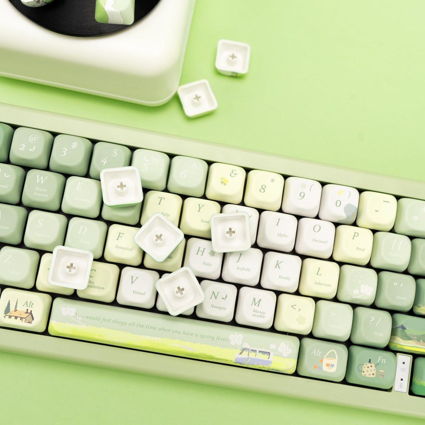 PBT Keycaps 132 Keys Spring Theme Green Key caps Dye-Sublimation Cute Keycap XOA Profile Custom Keycaps Set for Cherry Gateron MX Switches Mechanical Keyboards