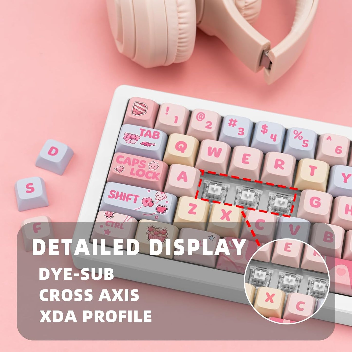 Custom Keycaps, 133 Keys Creamy Strawberry Cute Keycap, Dye Sublimation PBT Key Caps XDA Profile Keycaps Set for Cherry Gateron MX Swithes Mechanical Gaming Keyboards