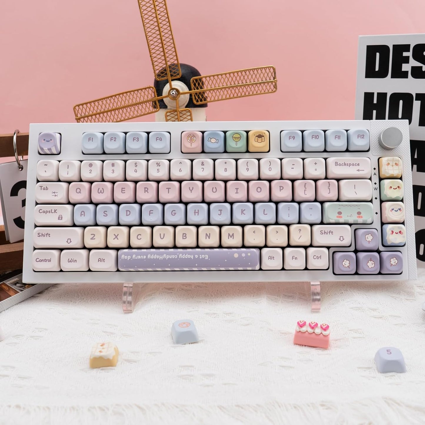 Candy Color PBT Keycaps Set XOA Profile Cute Round Keycaps 138 Keys Custom Dye-Sublimation Keyboard Keycaps for 60% 65% 70% 75% 100% Cherry Gateron MX Switches Mechanical Keyboards