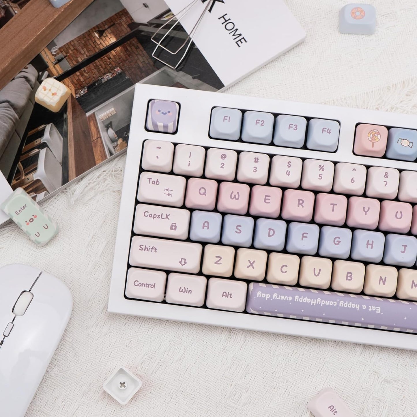 Candy Color PBT Keycaps Set XOA Profile Cute Round Keycaps 138 Keys Custom Dye-Sublimation Keyboard Keycaps for 60% 65% 70% 75% 100% Cherry Gateron MX Switches Mechanical Keyboards