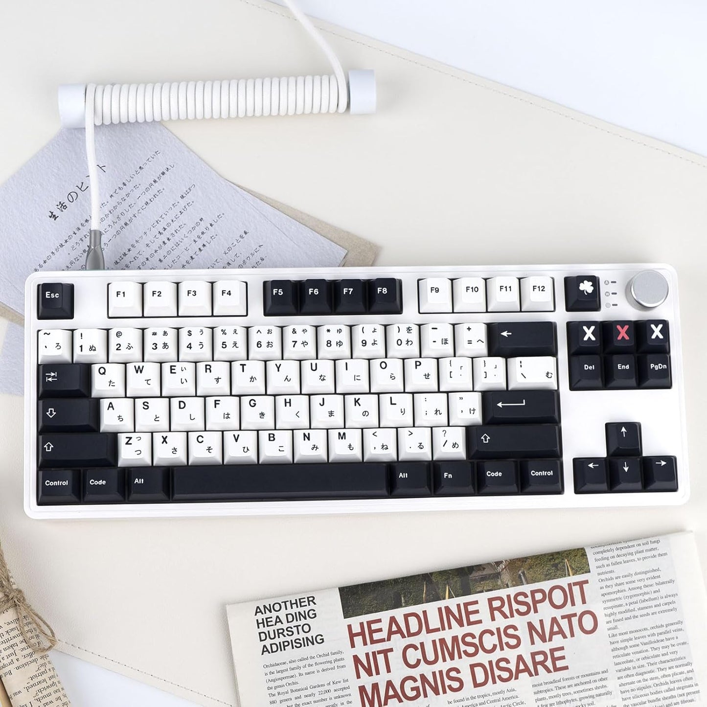129 Keys Black and White Customized Keycap, Cherry Profile Japanese Keycaps, PBT Dye Sublimation Keycaps Set for Gateron Kailh Cherry MX Switch Gaming Mechanical Keyboards