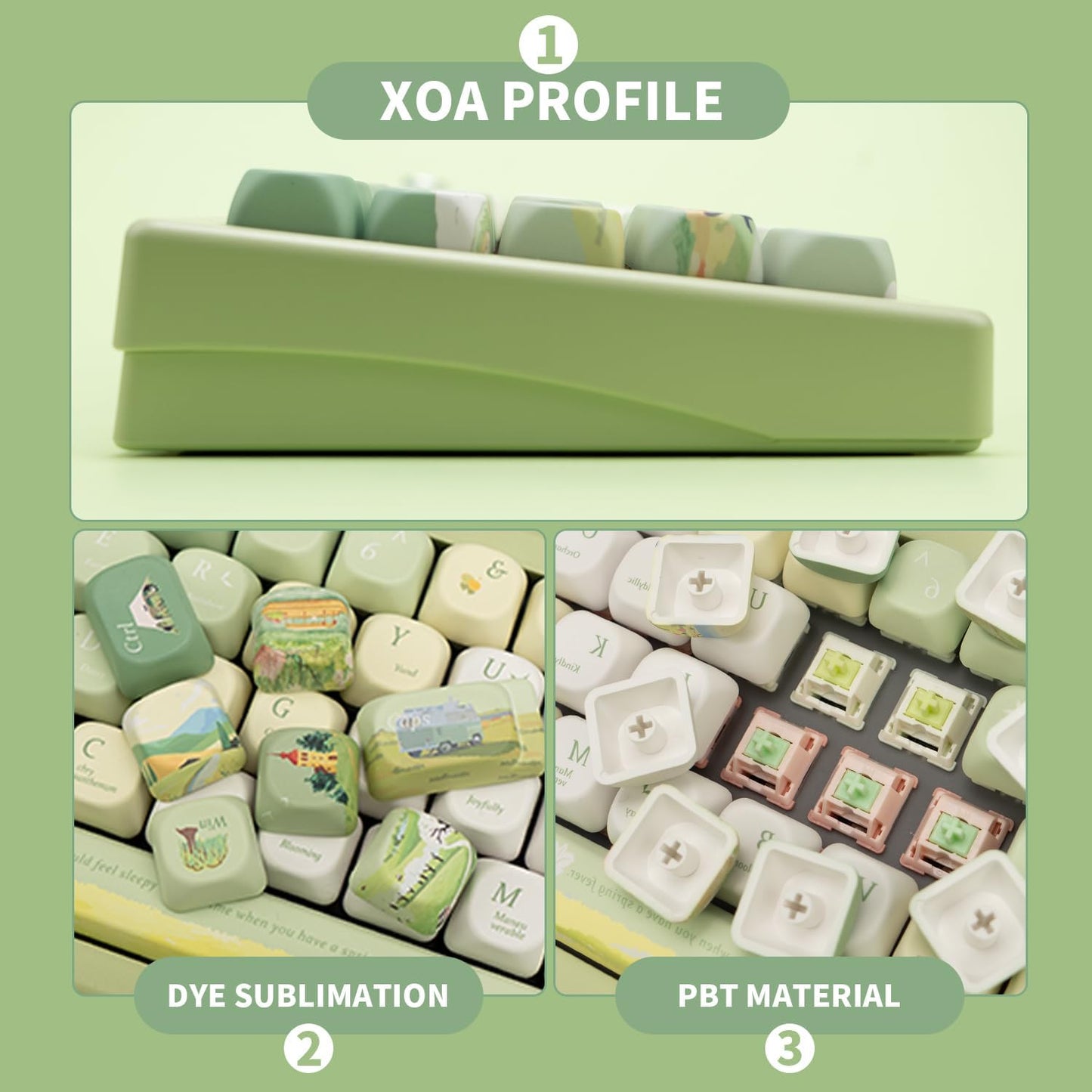PBT Keycaps 132 Keys Spring Theme Green Key caps Dye-Sublimation Cute Keycap XOA Profile Custom Keycaps Set for Cherry Gateron MX Switches Mechanical Keyboards