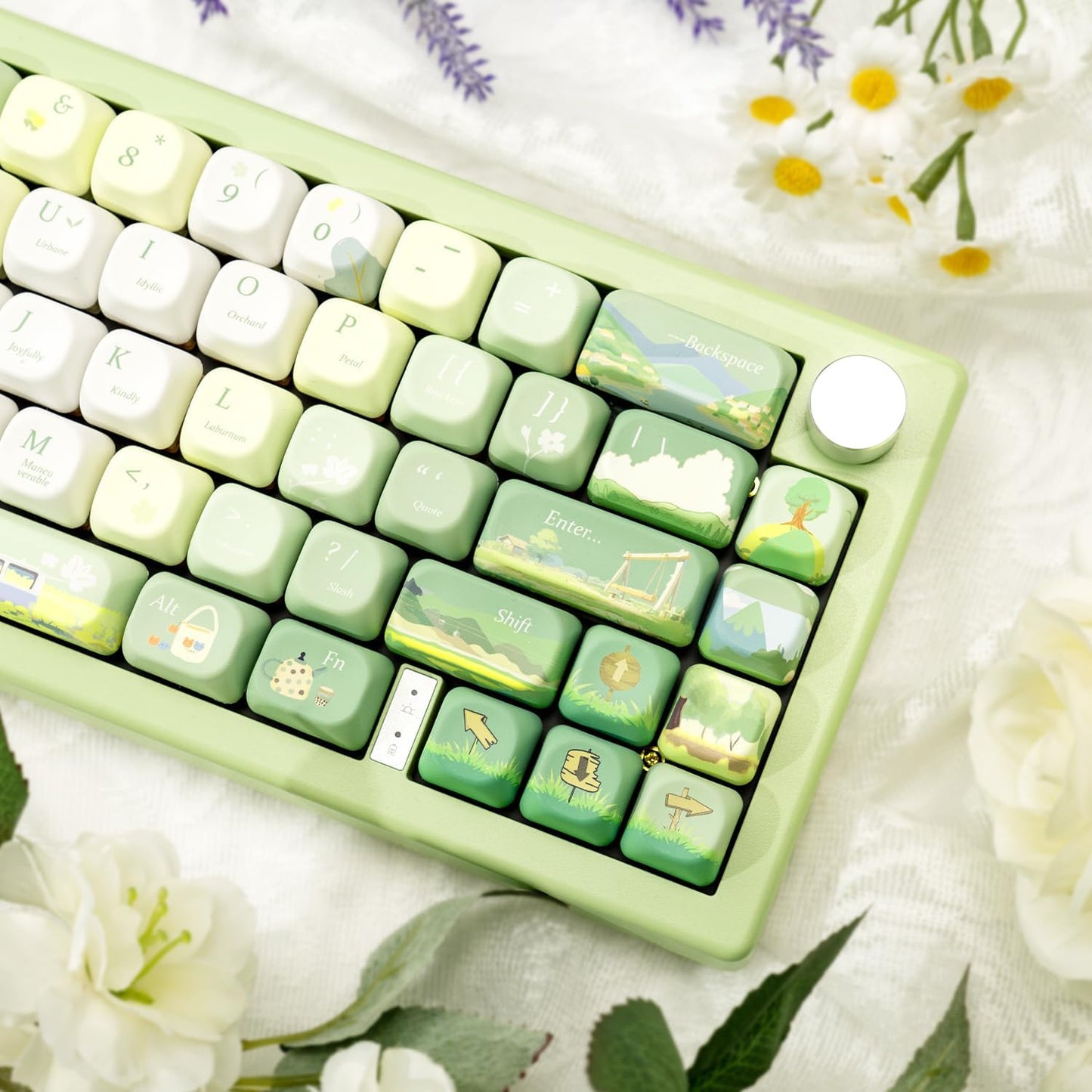 PBT Keycaps 132 Keys Spring Theme Green Key caps Dye-Sublimation Cute Keycap XOA Profile Custom Keycaps Set for Cherry Gateron MX Switches Mechanical Keyboards