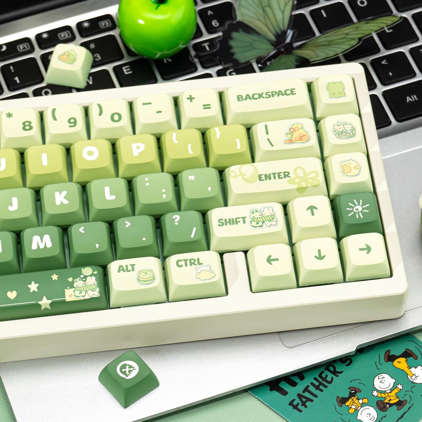 PBT Keycaps 133 Keys Gradient Green Keycap Dye Sublimation Cute Anime Key caps XDA Profile Custom Keycaps Set for Cherry Gateron MX Switches Mechanical Keyboards