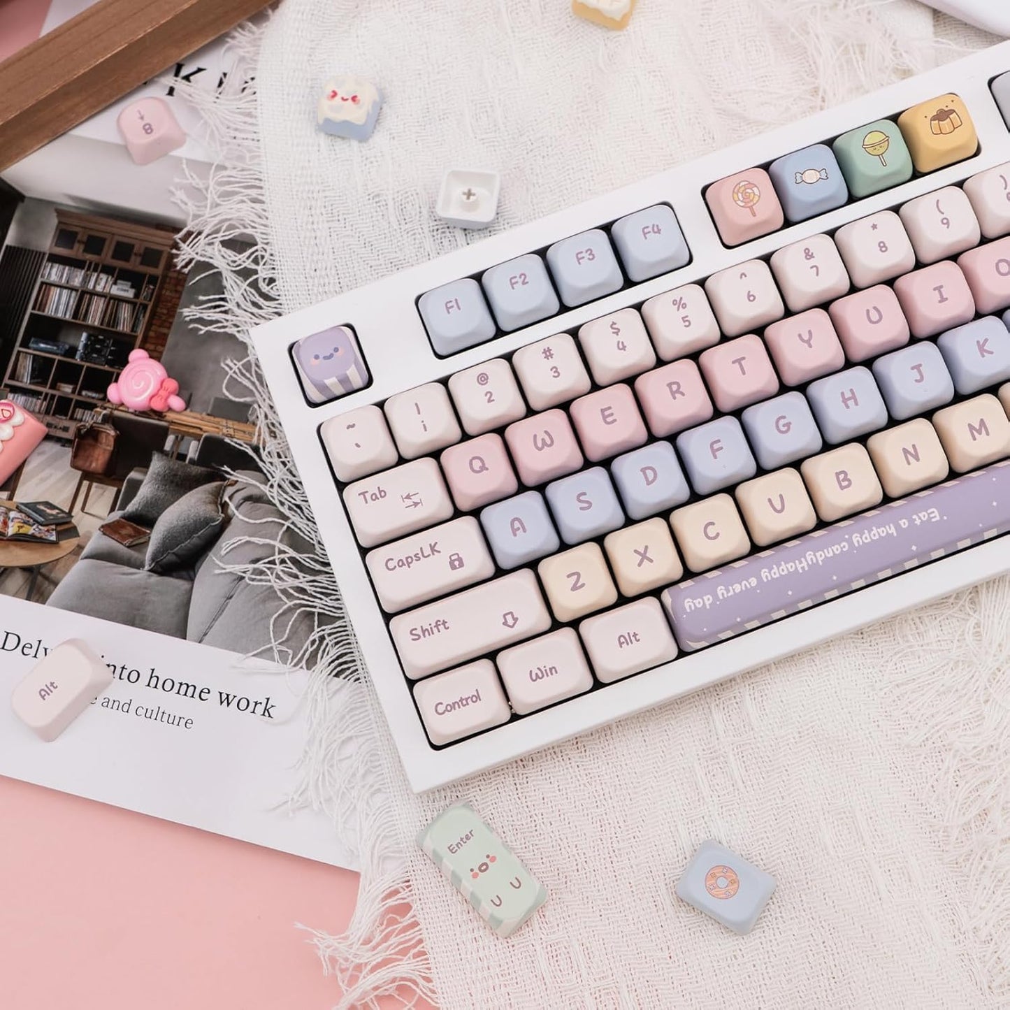 Candy Color PBT Keycaps Set XOA Profile Cute Round Keycaps 138 Keys Custom Dye-Sublimation Keyboard Keycaps for 60% 65% 70% 75% 100% Cherry Gateron MX Switches Mechanical Keyboards