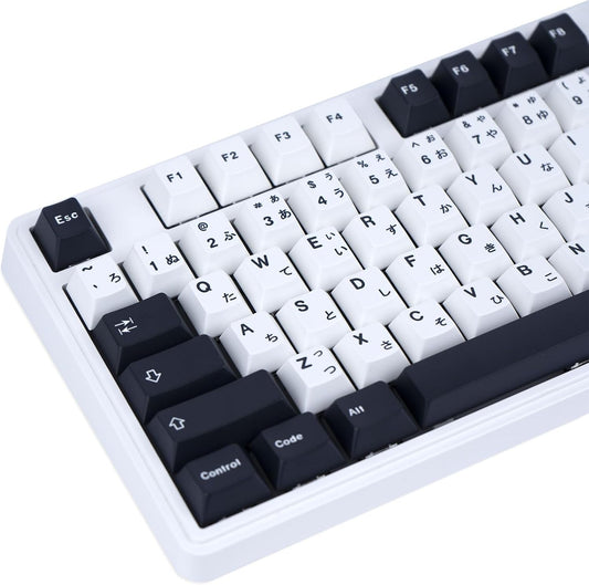 129 Keys Black and White Customized Keycap, Cherry Profile Japanese Keycaps, PBT Dye Sublimation Keycaps Set for Gateron Kailh Cherry MX Switch Gaming Mechanical Keyboards