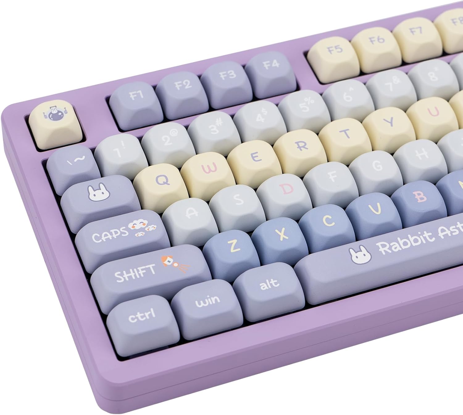 Purple PBT Keycaps, 136 Keys Dye Sublimation XOA Profile Round Keycaps Cute Bunny Keycap Set for Cherry MX Switches ANSI Layout Mechanical Keyboards