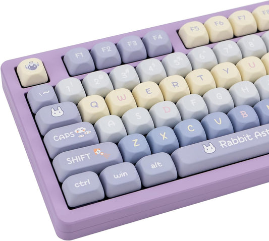 Purple PBT Keycaps, 136 Keys Dye Sublimation XOA Profile Round Keycaps Cute Bunny Keycap Set for Cherry MX Switches ANSI Layout Mechanical Keyboards