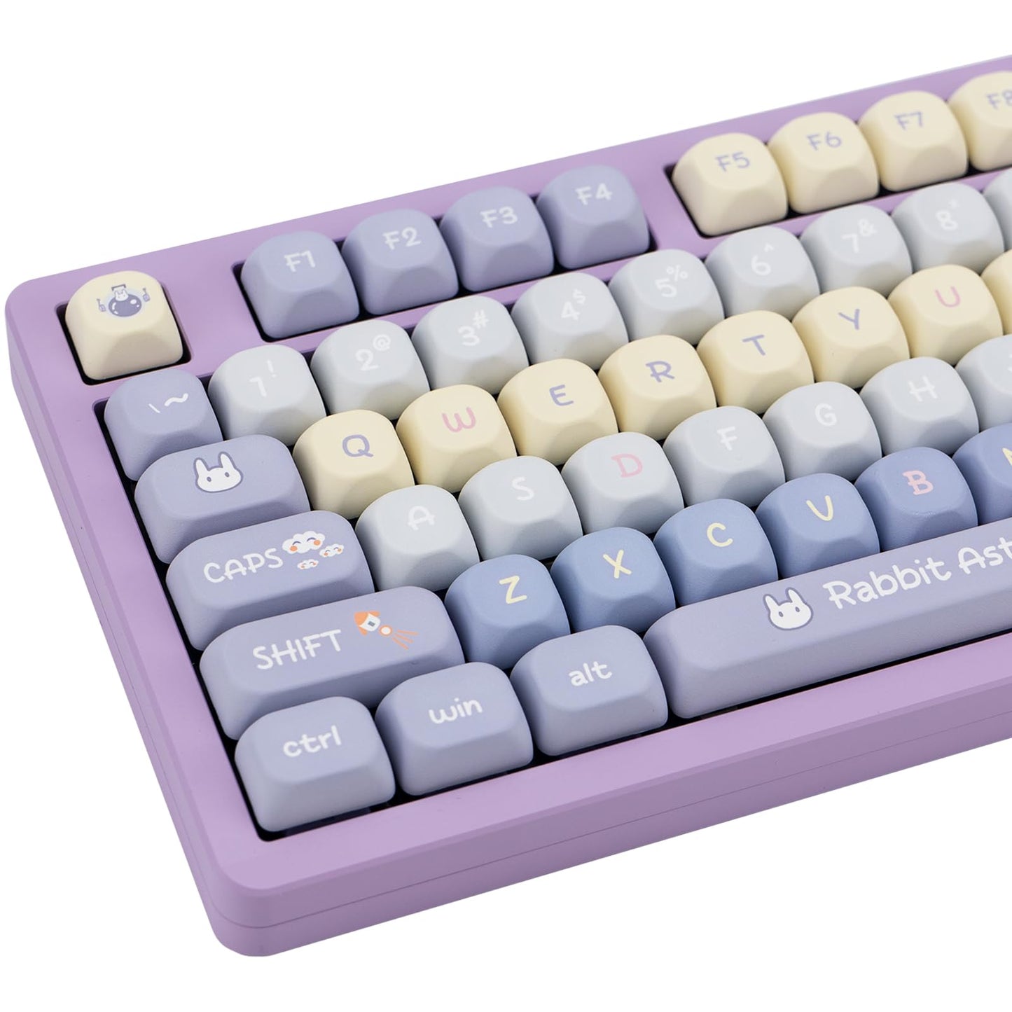 Purple PBT Keycaps, 136 Keys Dye Sublimation XOA Profile Round Keycaps Cute Bunny Keycap Set for Cherry MX Switches ANSI Layout Mechanical Keyboards