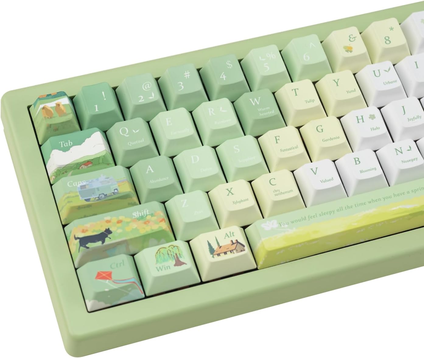 Custom PBT Keycaps 130 Keys, Cherry Profile Green Keycap, Dye Sublimation Spring Theme Keycaps Set for Cherry Gateron MX Switches Mechanical Gaming Keyboards