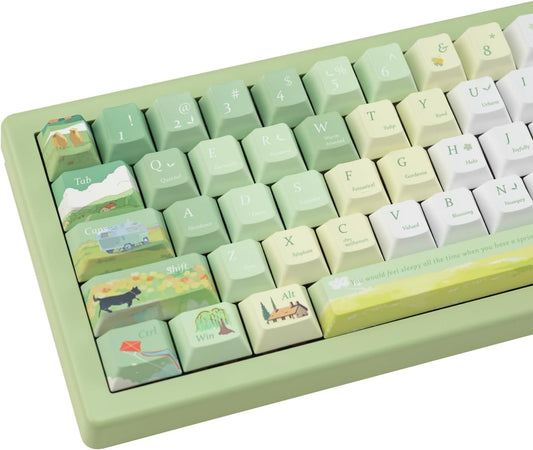 Custom PBT Keycaps 130 Keys, Cherry Profile Green Keycap, Dye Sublimation Spring Theme Keycaps Set for Cherry Gateron MX Switches Mechanical Gaming Keyboards