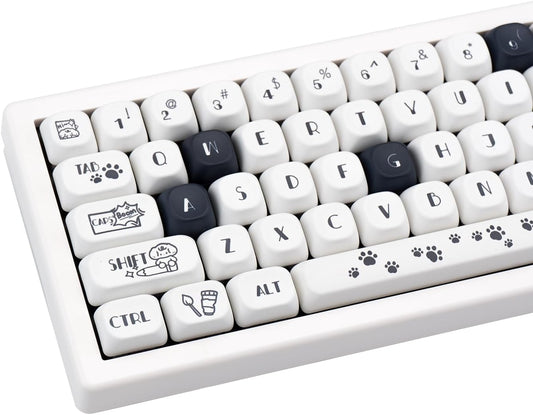 PBT Keycaps 120 Keys Black White Cute Key caps Dye-Sublimation Puppy Comic Theme Keycap Set XOA Profile Keycaps for ANSI Layout Cherry MX Switches Mechanical Keyboards