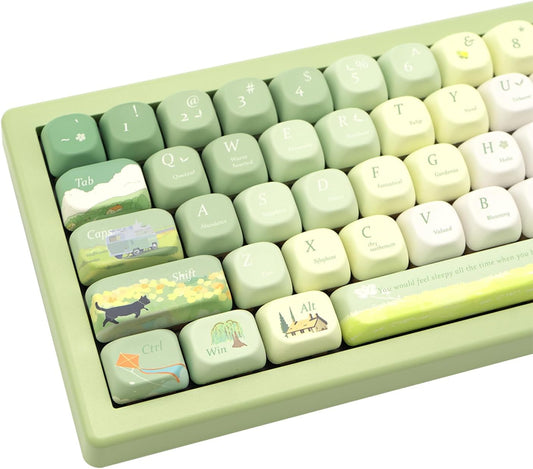PBT Keycaps 132 Keys Spring Theme Green Key caps Dye-Sublimation Cute Keycap XOA Profile Custom Keycaps Set for Cherry Gateron MX Switches Mechanical Keyboards