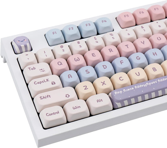 Candy Color PBT Keycaps Set XOA Profile Cute Round Keycaps 138 Keys Custom Dye-Sublimation Keyboard Keycaps for 60% 65% 70% 75% 100% Cherry Gateron MX Switches Mechanical Keyboards