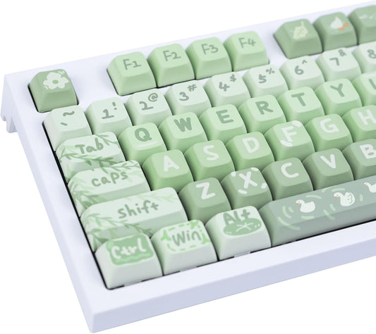 PBT 133 Keys Anime Keycaps, Matcha Green Dye-Sublimation Customized Cute Keycap, XDA Profile Keycaps Set for Cherry Gateron MX Switches Mechanical Gaming Keyboards