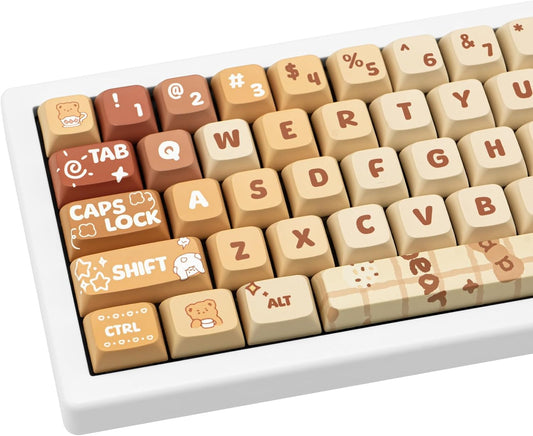Cute PBT Keycaps 133 Keys Caramel Bear Theme Keycap Dye Sublimation XDA Profile Key caps Custom Keycaps Set for Cherry Gateron MX Swithes Mechanical Gaming Keyboards