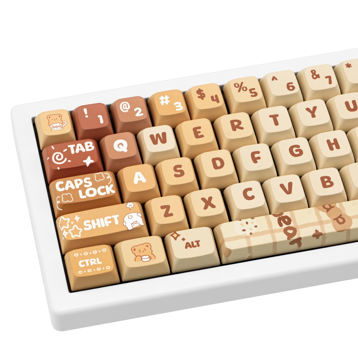 Cute PBT Keycaps 133 Keys Caramel Bear Theme Keycap Dye Sublimation XDA Profile Key caps Custom Keycaps Set for Cherry Gateron MX Swithes Mechanical Gaming Keyboards