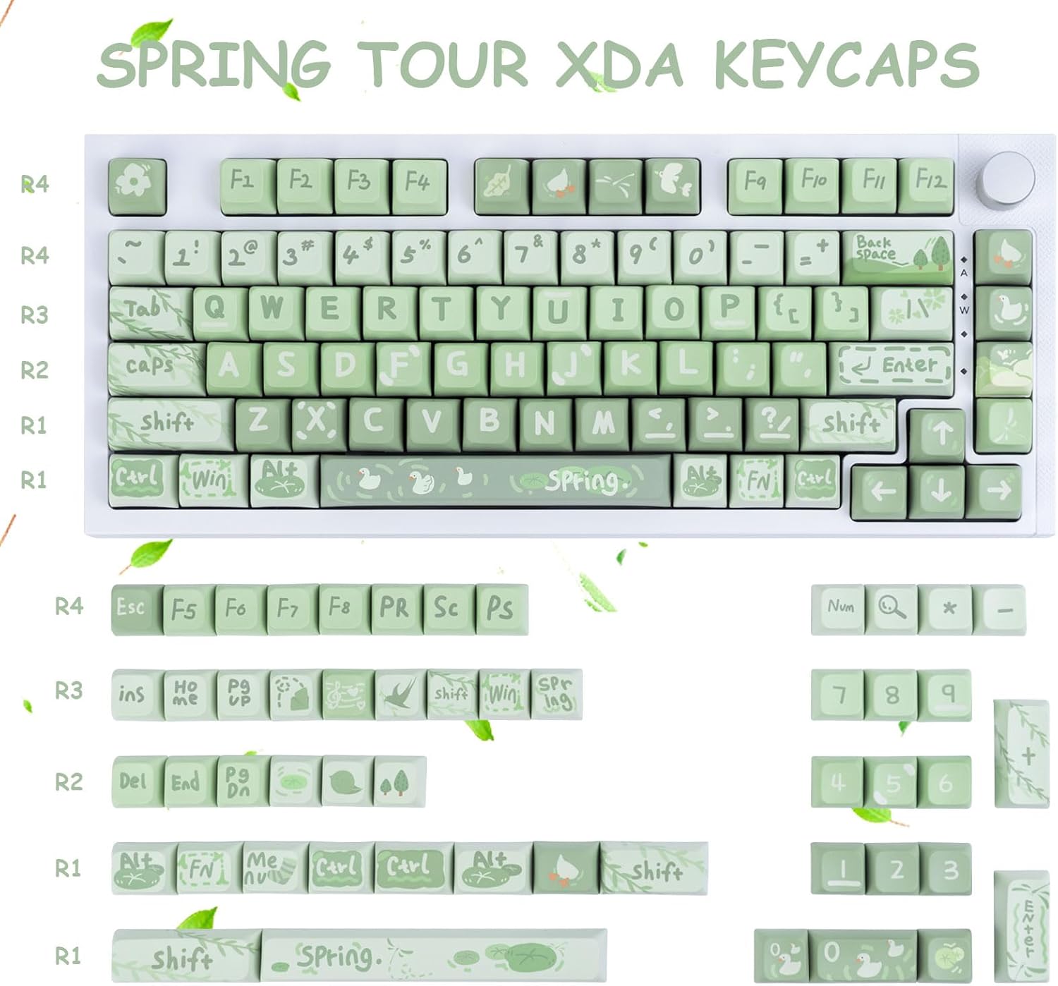 PBT 133 Keys Anime Keycaps, Matcha Green Dye-Sublimation Customized Cute Keycap, XDA Profile Keycaps Set for Cherry Gateron MX Switches Mechanical Gaming Keyboards