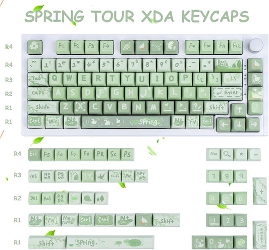 PBT 133 Keys Anime Keycaps, Matcha Green Dye-Sublimation Customized Cute Keycap, XDA Profile Keycaps Set for Cherry Gateron MX Switches Mechanical Gaming Keyboards