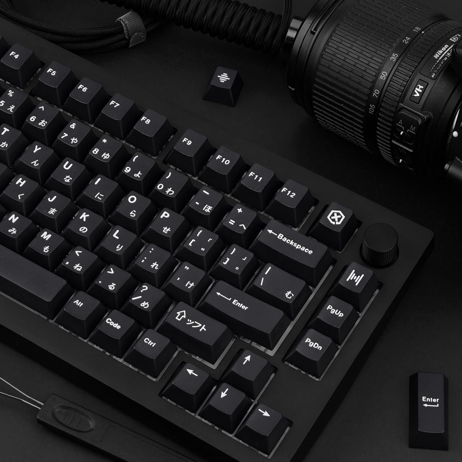 Black Japanese Keycaps 129 Keys, Minimalist Style Cherry Profile Key Caps, PBT Dye Sublimation Customized Keycaps Set Compatible with Cherry MX Switches Mechanical Keyboards