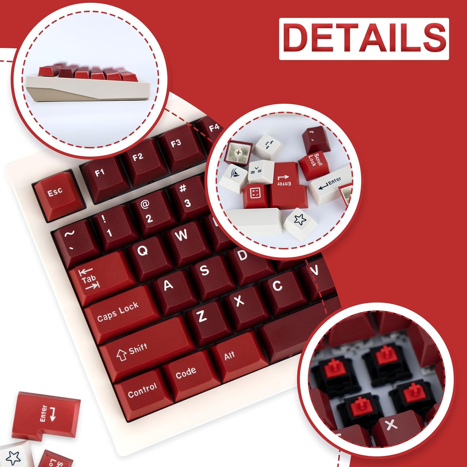 Custom PBT Keycaps 173 Keys, Double Shot Cherry Profile Keycap, Minimalist Red Key caps Set with Key Puller for Mechanical Keyboard Compatible with ANSI ISO Layout
