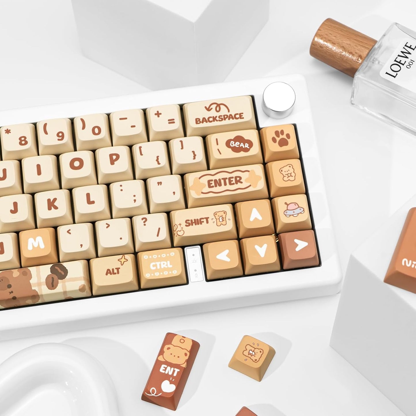 Cute PBT Keycaps 133 Keys Caramel Bear Theme Keycap Dye Sublimation XDA Profile Key caps Custom Keycaps Set for Cherry Gateron MX Swithes Mechanical Gaming Keyboards
