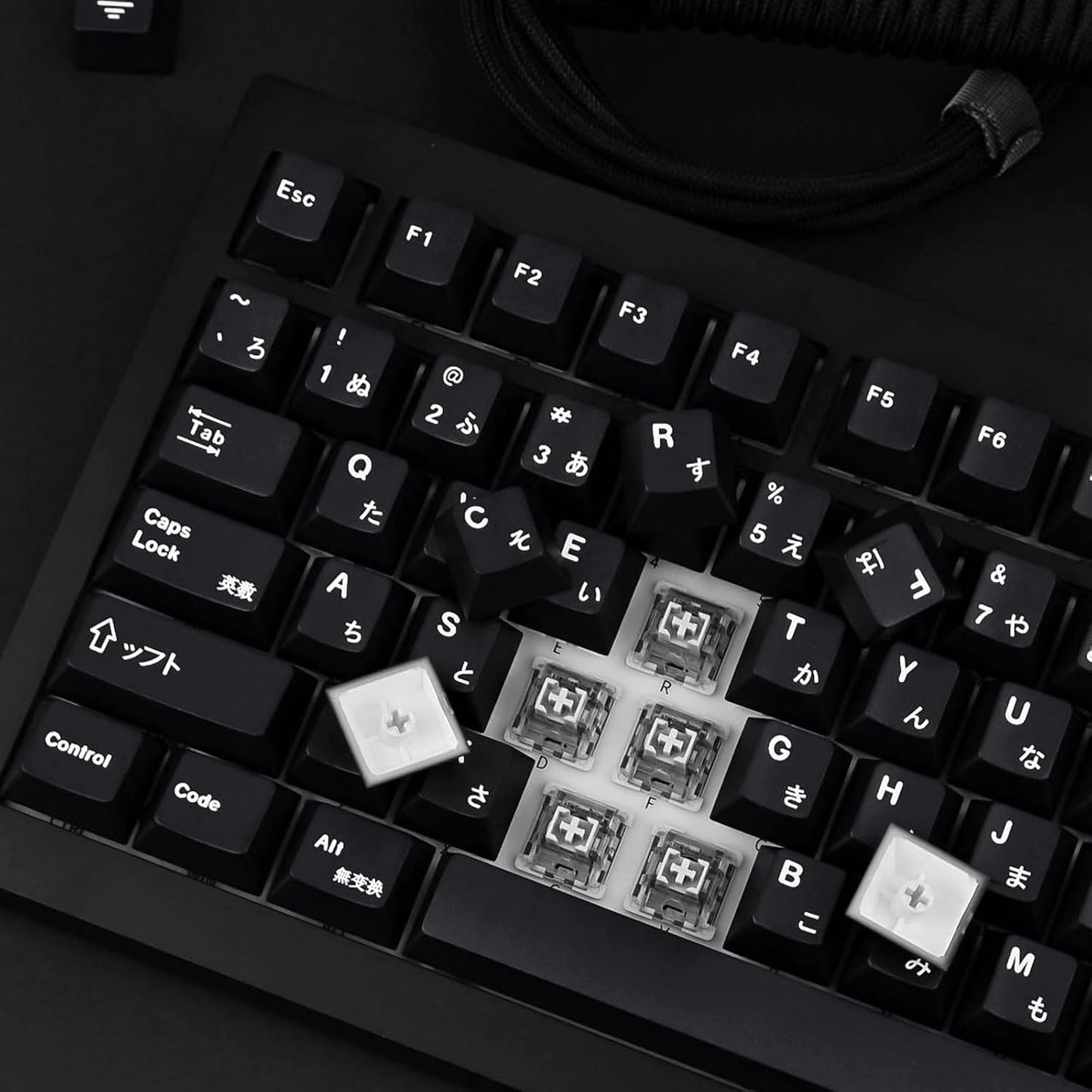Black Japanese Keycaps 129 Keys, Minimalist Style Cherry Profile Key Caps, PBT Dye Sublimation Customized Keycaps Set Compatible with Cherry MX Switches Mechanical Keyboards
