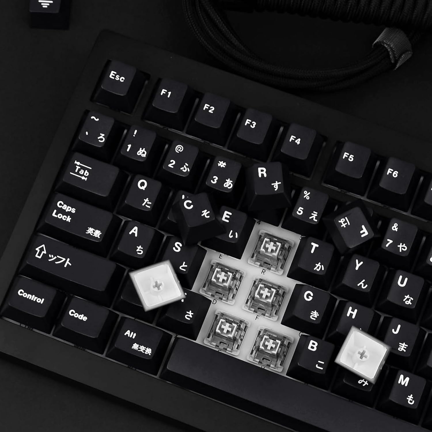 Black Japanese Keycaps 129 Keys, Minimalist Style Cherry Profile Key Caps, PBT Dye Sublimation Customized Keycaps Set Compatible with Cherry MX Switches Mechanical Keyboards