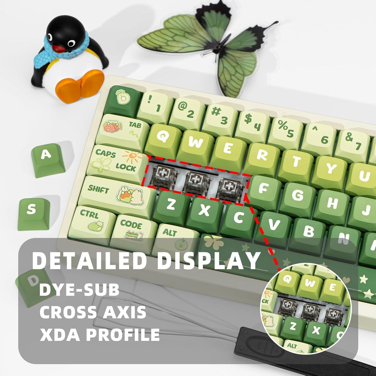 PBT Keycaps 133 Keys Gradient Green Keycap Dye Sublimation Cute Anime Key caps XDA Profile Custom Keycaps Set for Cherry Gateron MX Switches Mechanical Keyboards