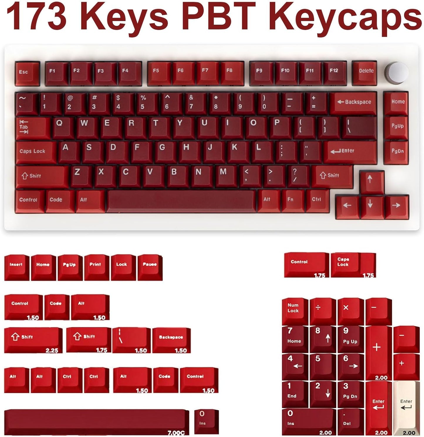 Custom PBT Keycaps 173 Keys, Double Shot Cherry Profile Keycap, Minimalist Red Key caps Set with Key Puller for Mechanical Keyboard Compatible with ANSI ISO Layout