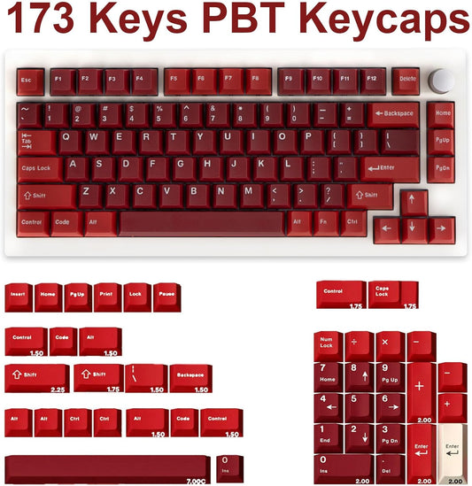 Custom PBT Keycaps 173 Keys, Double Shot Cherry Profile Keycap, Minimalist Red Key caps Set with Key Puller for Mechanical Keyboard Compatible with ANSI ISO Layout