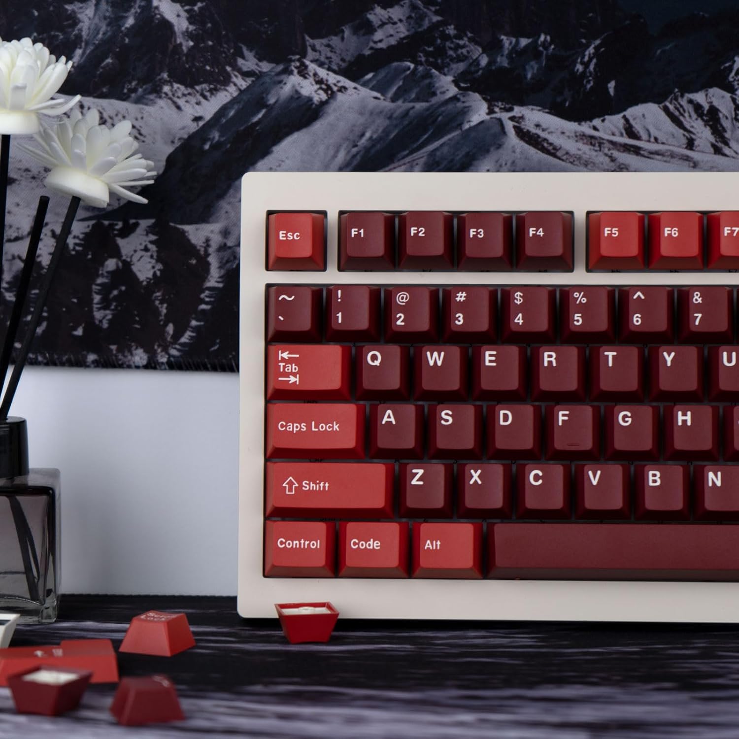 Custom PBT Keycaps 173 Keys, Double Shot Cherry Profile Keycap, Minimalist Red Key caps Set with Key Puller for Mechanical Keyboard Compatible with ANSI ISO Layout