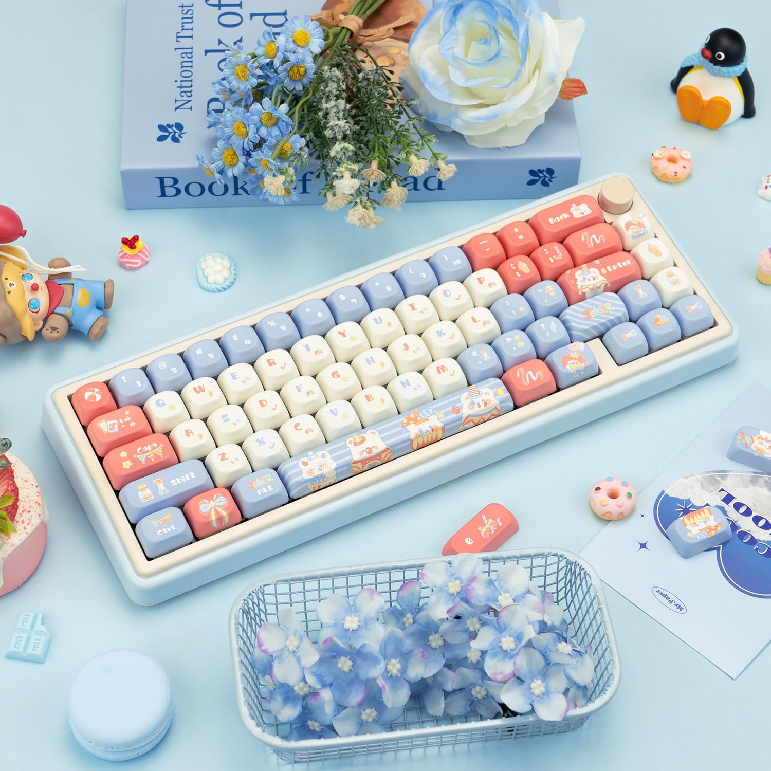PBT Keycaps XOA Profile Key caps 120 Keys Dye Sublimation Clown Circus Theme Keycap Cute Customized Keycaps Set for ANSI Layout Cherry MX Switches Mechanical Keyboards