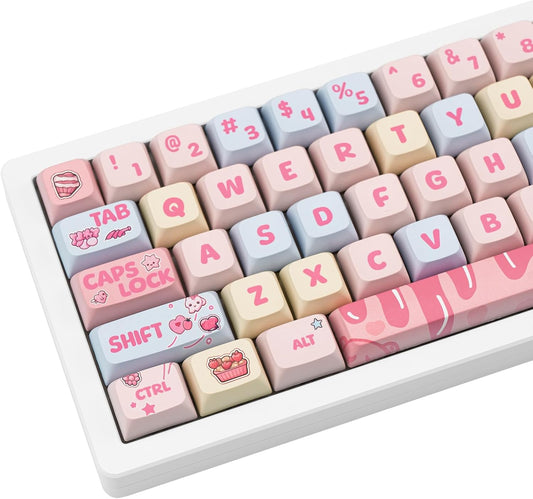 Custom Keycaps, 133 Keys Creamy Strawberry Cute Keycap, Dye Sublimation PBT Key Caps XDA Profile Keycaps Set for Cherry Gateron MX Swithes Mechanical Gaming Keyboards