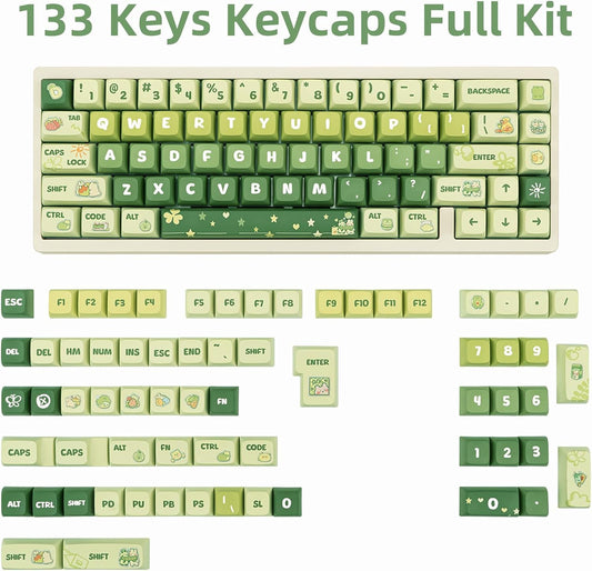 PBT Keycaps 133 Keys Gradient Green Keycap Dye Sublimation Cute Anime Key caps XDA Profile Custom Keycaps Set for Cherry Gateron MX Switches Mechanical Keyboards