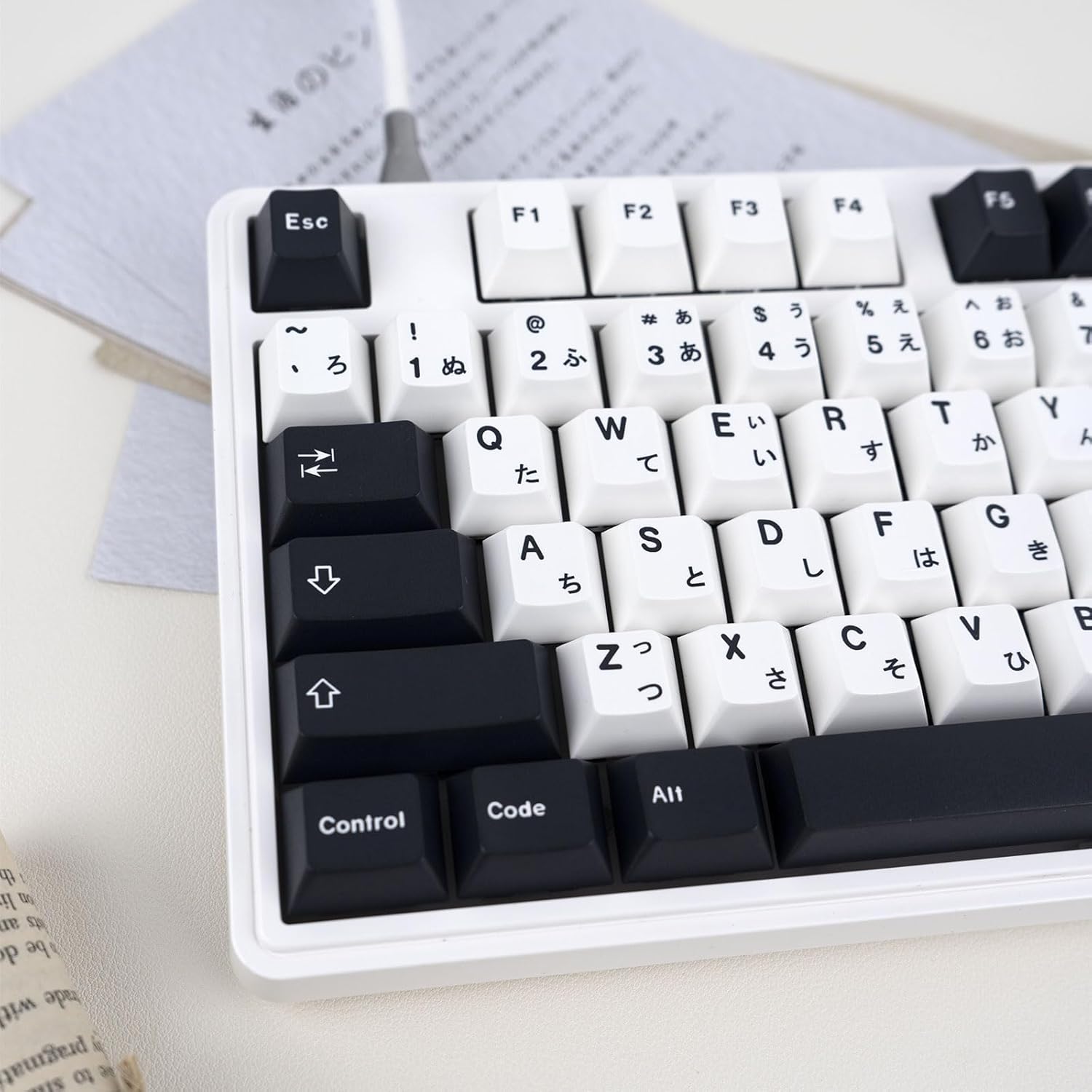 129 Keys Black and White Customized Keycap, Cherry Profile Japanese Keycaps, PBT Dye Sublimation Keycaps Set for Gateron Kailh Cherry MX Switch Gaming Mechanical Keyboards