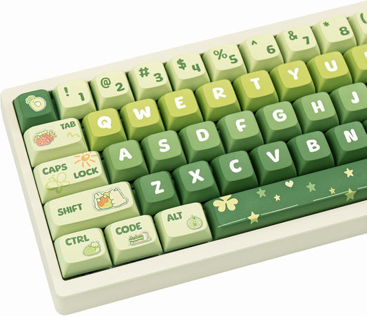 PBT Keycaps 133 Keys Gradient Green Keycap Dye Sublimation Cute Anime Key caps XDA Profile Custom Keycaps Set for Cherry Gateron MX Switches Mechanical Keyboards