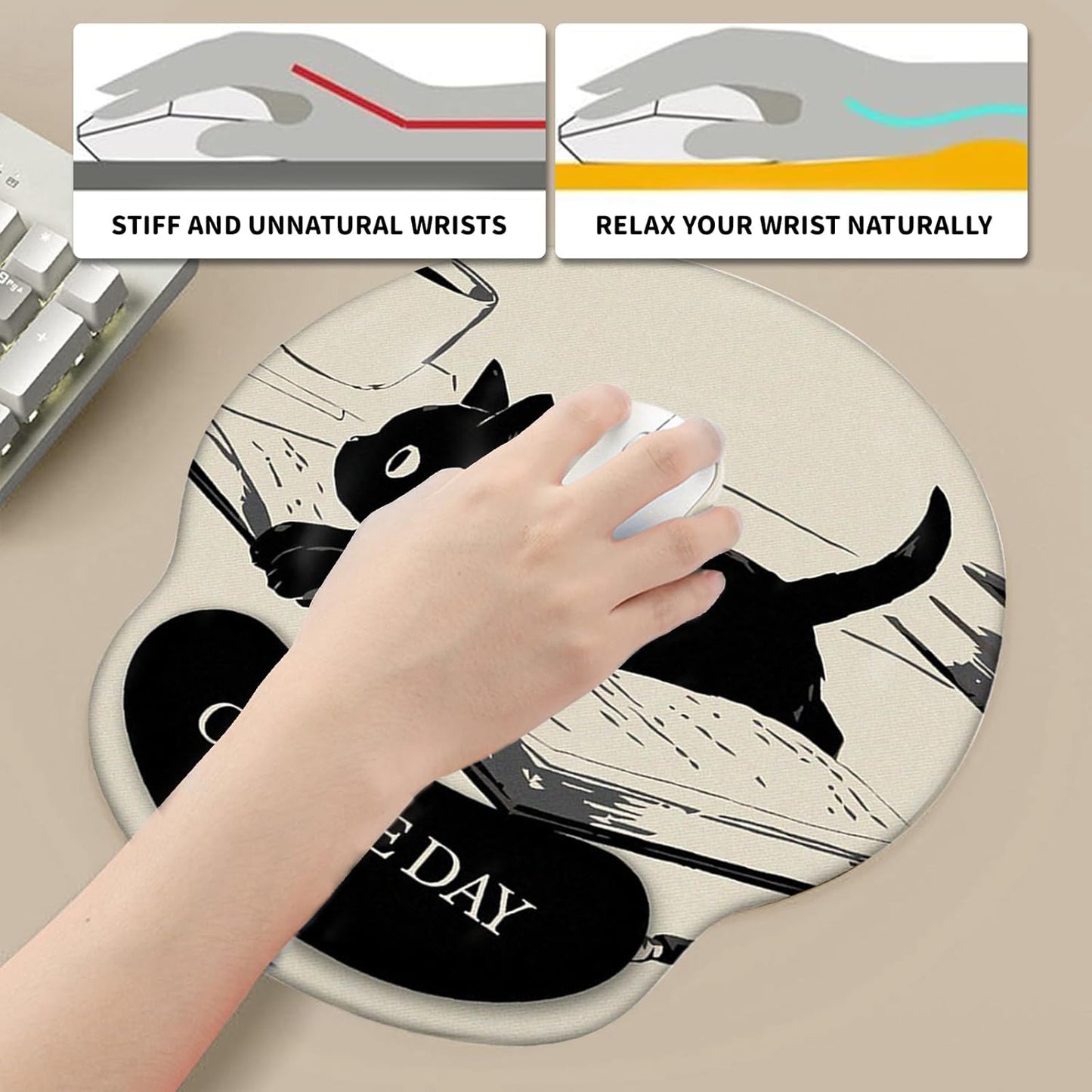 Gaming Mouse Pad Wrist Rest, Non-Slip Rubber Base, Easy Pain Relief Comfortable Mouse Pad for Home Office Laptop Mac