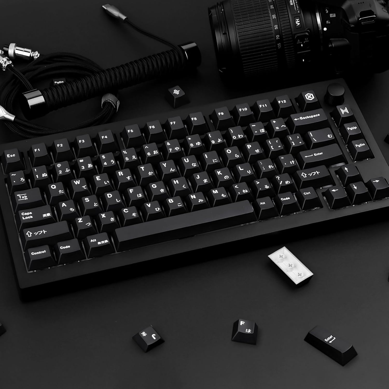 Black Japanese Keycaps 129 Keys, Minimalist Style Cherry Profile Key Caps, PBT Dye Sublimation Customized Keycaps Set Compatible with Cherry MX Switches Mechanical Keyboards