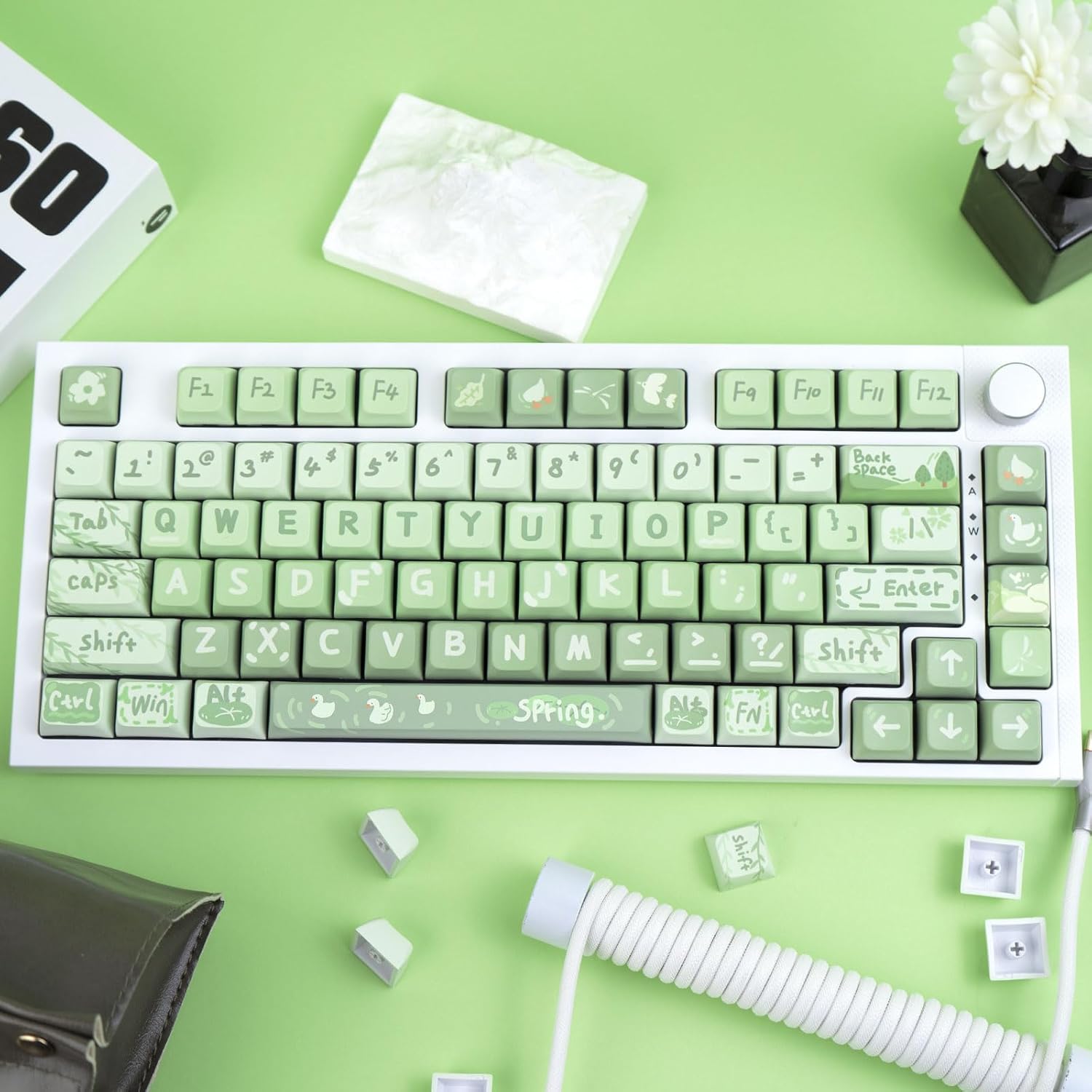 PBT 133 Keys Anime Keycaps, Matcha Green Dye-Sublimation Customized Cute Keycap, XDA Profile Keycaps Set for Cherry Gateron MX Switches Mechanical Gaming Keyboards