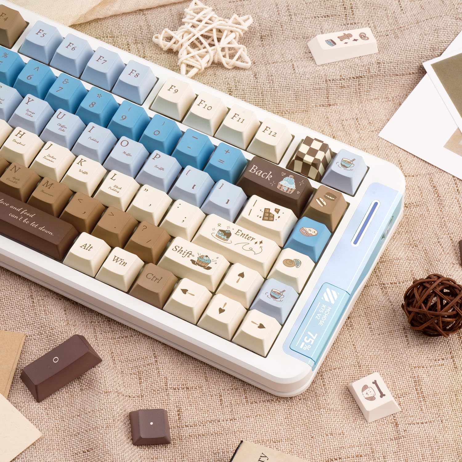 130 Keys PBT Keycaps Sea Salt Chocolate Theme Cute Keycaps Cherry Profile Dye Sublimation Custom Key Caps Set for Cherry Gateron MX Switches Mechanical Keyboards