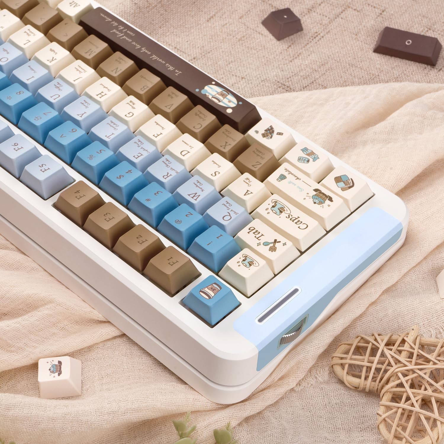 130 Keys PBT Keycaps Sea Salt Chocolate Theme Cute Keycaps Cherry Profile Dye Sublimation Custom Key Caps Set for Cherry Gateron MX Switches Mechanical Keyboards
