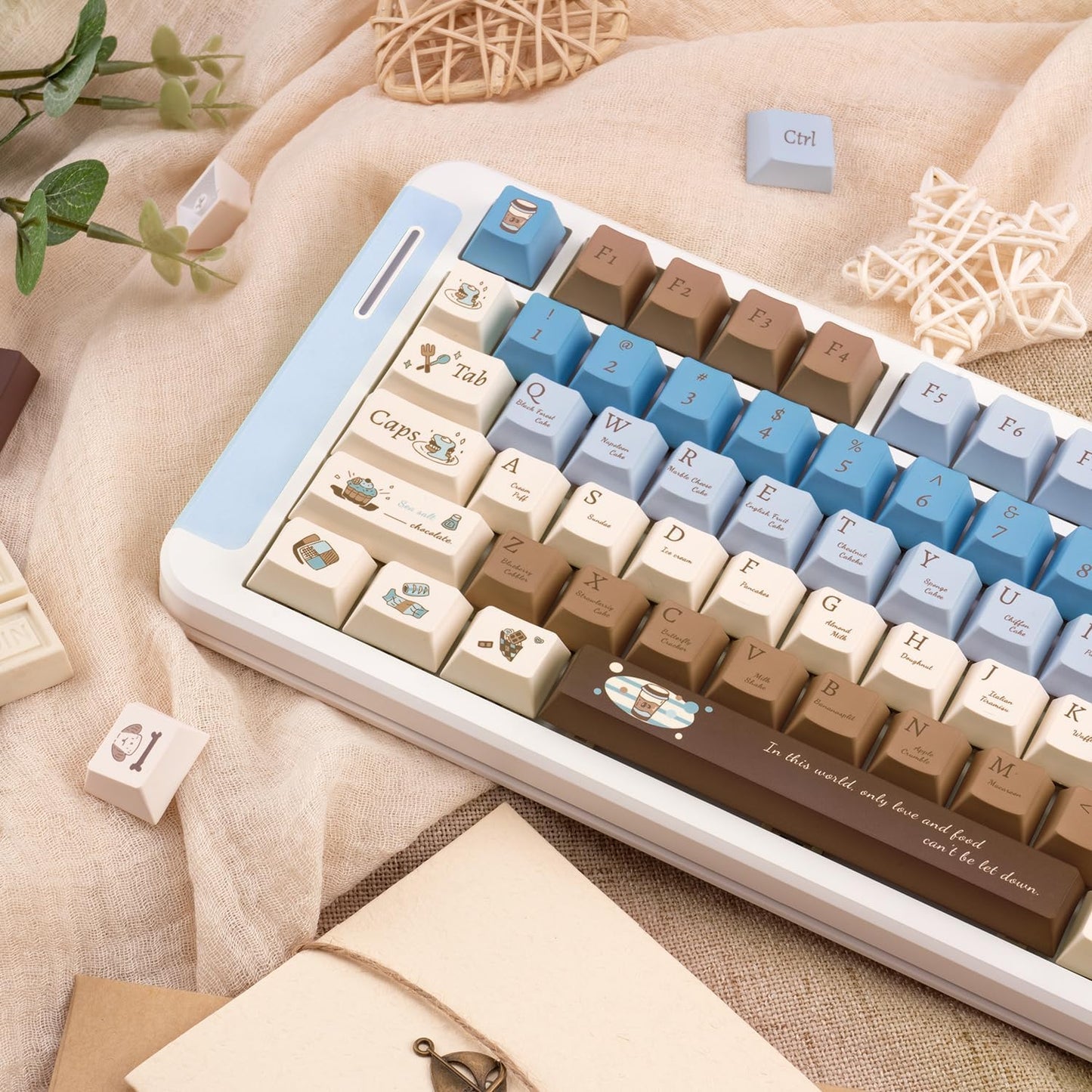 130 Keys PBT Keycaps Sea Salt Chocolate Theme Cute Keycaps Cherry Profile Dye Sublimation Custom Key Caps Set for Cherry Gateron MX Switches Mechanical Keyboards