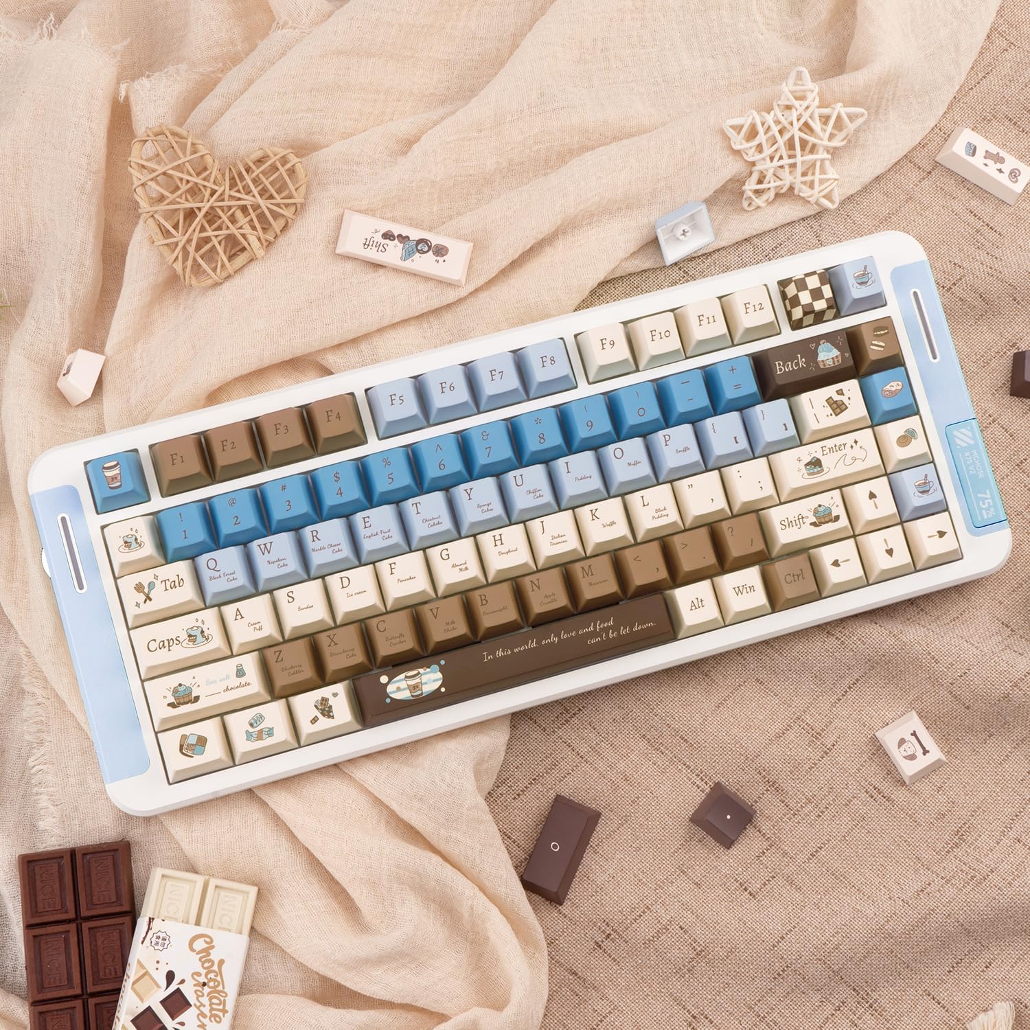 130 Keys PBT Keycaps Sea Salt Chocolate Theme Cute Keycaps Cherry Profile Dye Sublimation Custom Key Caps Set for Cherry Gateron MX Switches Mechanical Keyboards