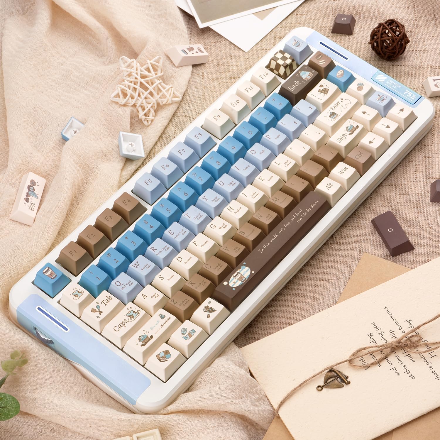 130 Keys PBT Keycaps Sea Salt Chocolate Theme Cute Keycaps Cherry Profile Dye Sublimation Custom Key Caps Set for Cherry Gateron MX Switches Mechanical Keyboards