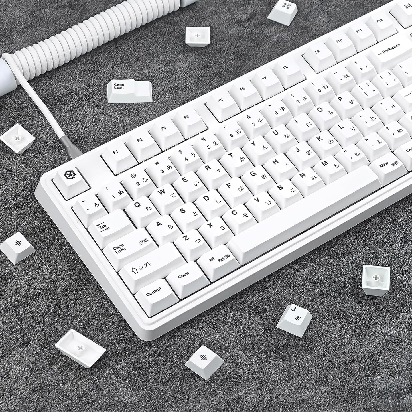 135 Keys White Japanese Keycaps, Minimalist Style Cherry Profile Key Caps, PBT Dye Sublimation Customized Keycaps Set Compatible with Cherry MX Switches Mechanical Keyboards