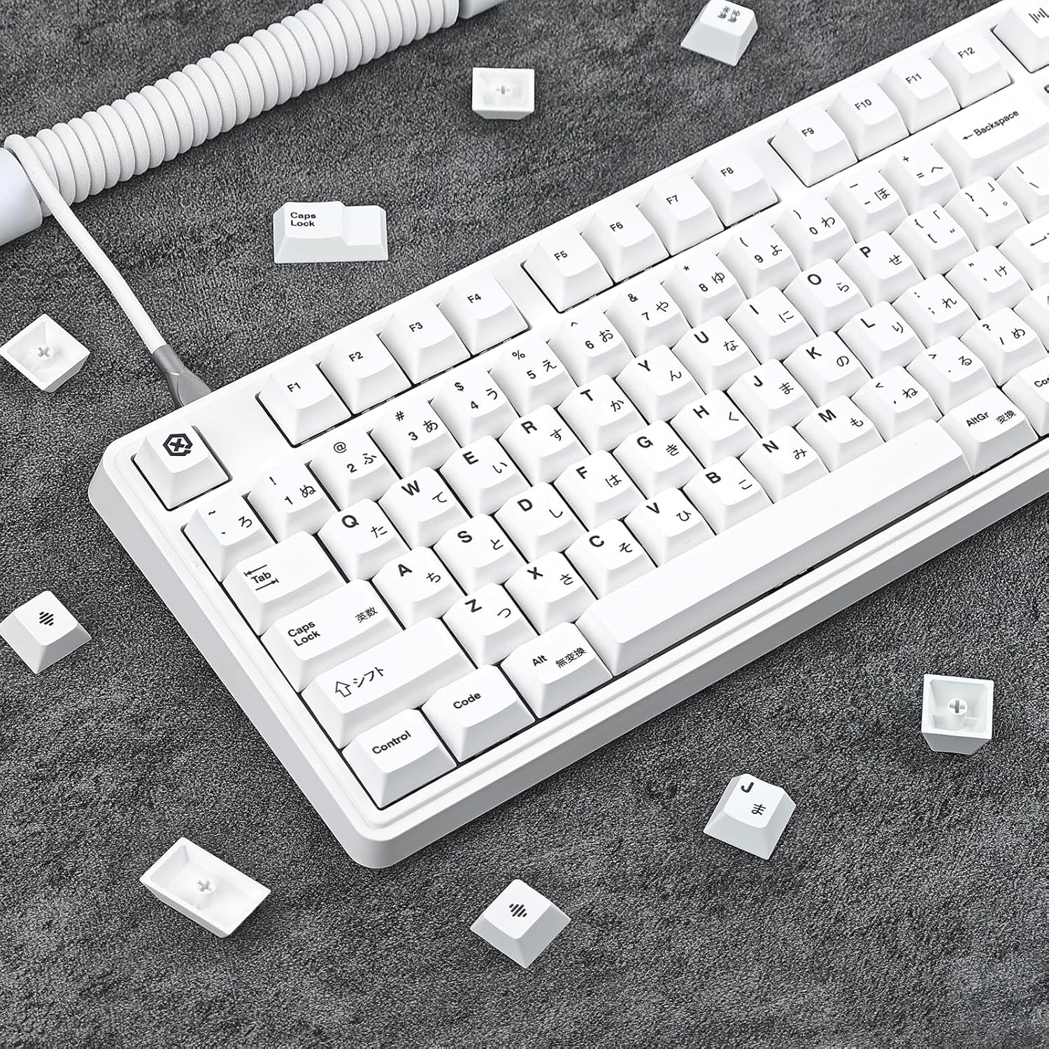 135 Keys White Japanese Keycaps, Minimalist Style Cherry Profile Key Caps, PBT Dye Sublimation Customized Keycaps Set Compatible with Cherry MX Switches Mechanical Keyboards