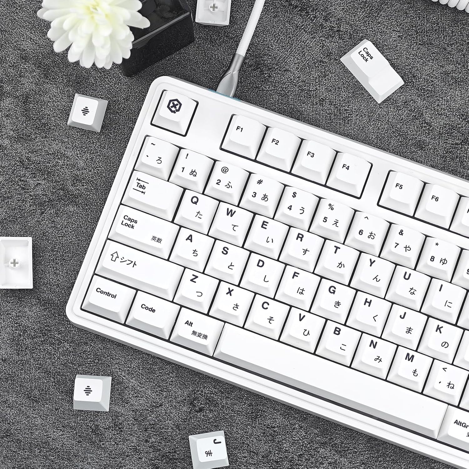 135 Keys White Japanese Keycaps, Minimalist Style Cherry Profile Key Caps, PBT Dye Sublimation Customized Keycaps Set Compatible with Cherry MX Switches Mechanical Keyboards